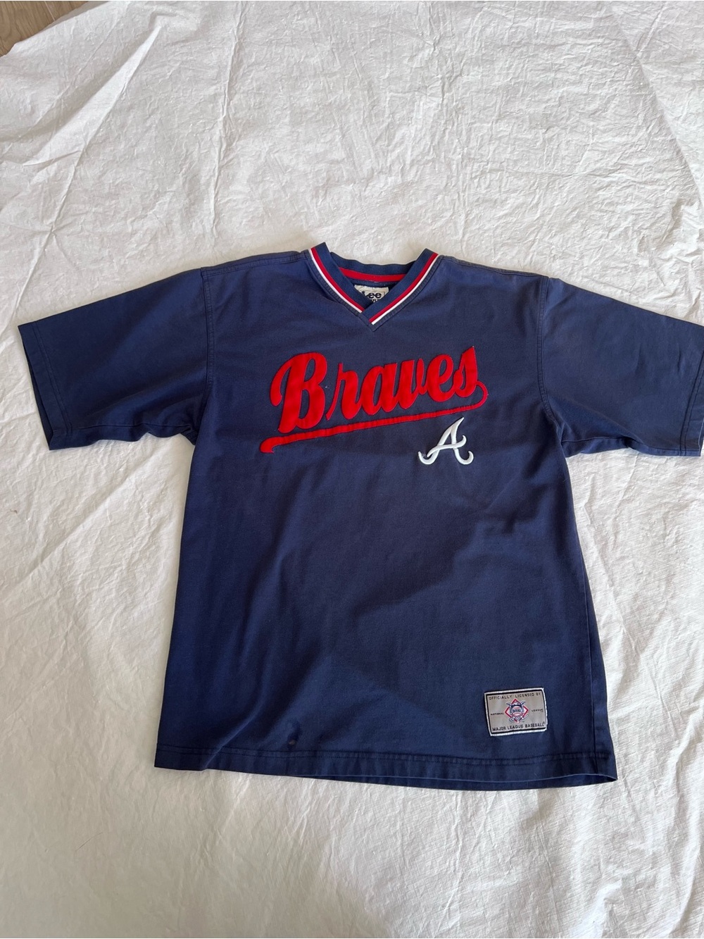 Vintage LEE SPORTS Atlanta Braves Jersey Mens M Blue Red MLB Baseball Y2K